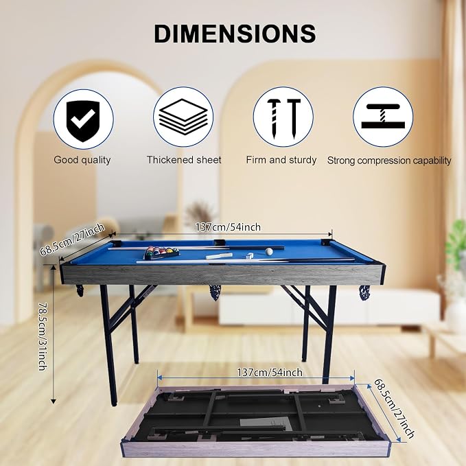 54" 5in1 Multi-fuction Games Table, Folding Multi Game Combination Table Set - Image 2