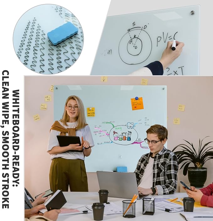 Magnetic Whiteboard Glass Writeboard 40"x60" Tempered Glass Dry Erase Board - Image 2