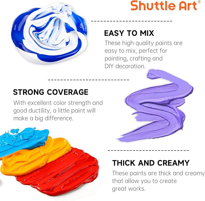 Shuttle Art Acrylic Paint, 50 Colors Acrylic Paint Set, 2oz/60ml Bottles - Image 4