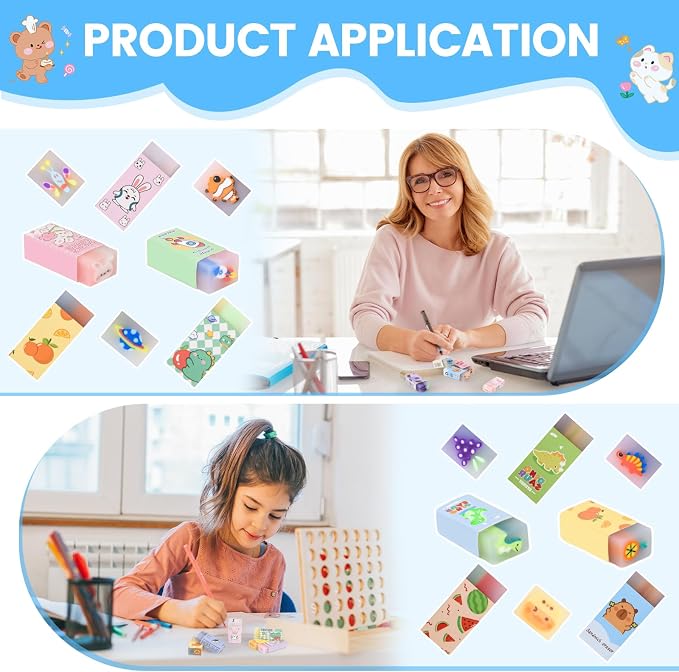 100 Pcs Cute Eraser for Kids Bulk Kawaii Erasers for Classroom Fun Erasers for - Image 4