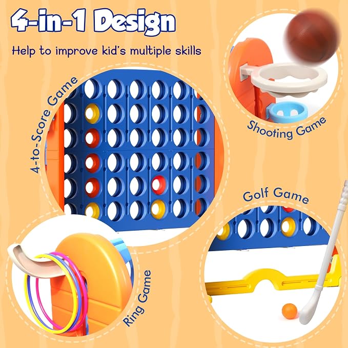 Ancaixin Giant 4 in-A-Row Connect Game Set, Adjustable Height Jumbo Yard Game - Image 4