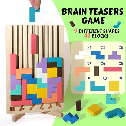 Wooden Russian Blocks Puzzle Brain Teasers Toy Tangram Jigsaw Puzzle - Image 2