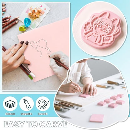 6 Pack 8''x10'' Pink Rubber Stamp Carving Blocks Soft Carving Blocks - Image 4