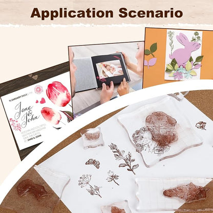 UCEC 8 Sheets Clear Stamps Set, Vintage Plants Flower Rubber Silicone Stamps - Image 7