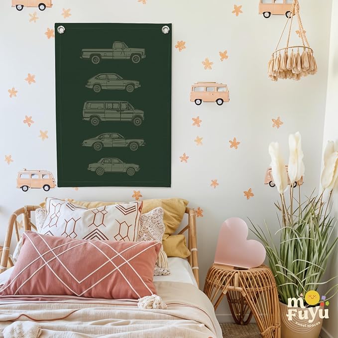 Toddler Boy Room Decor, Car Room Decor Linen Canvas Banner, Retro Car Wall - Image 7
