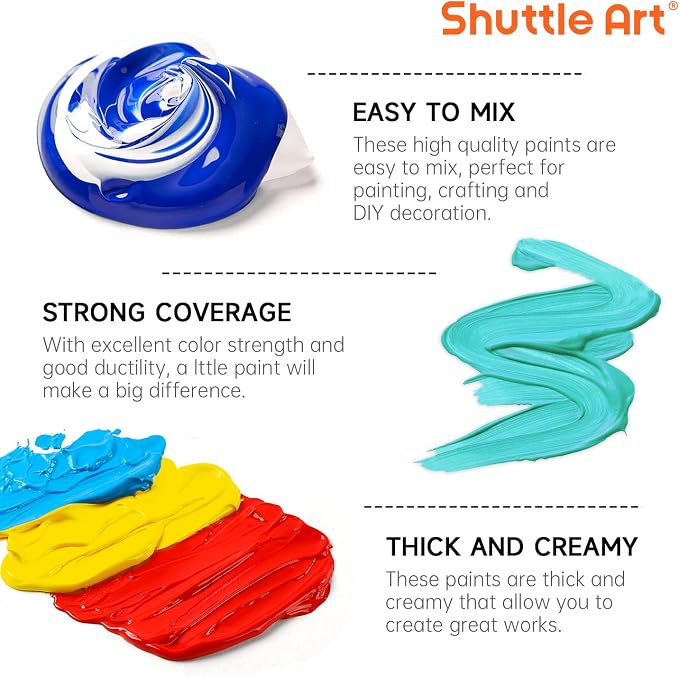 Shuttle Art Acrylic Paint, 12 Colors Acrylic Paint Large Bottle Set, 473ml/16oz - Image 4