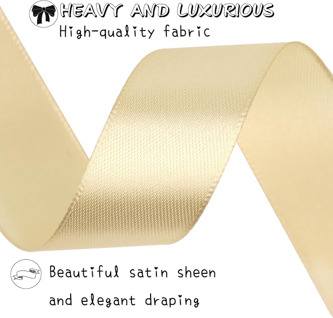 Champagne Solid Satin Ribbon 1 Inch 25 Yards Solid Polyester Fabric Ribbon - Image 4