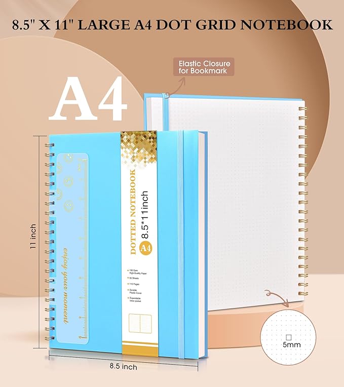 Dotted Notebook, Spiral Notebook Journal 8.5” x 11”, A4 Large Dot Grid Notebooks - Image 2
