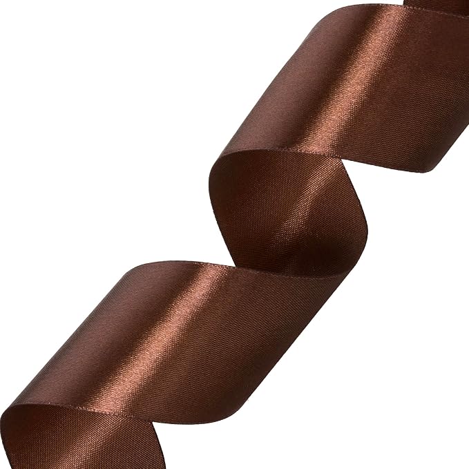 2 Inch Brown Solid Satin Ribbon, 50 Yards Craft Fabric Ribbon - Image 2