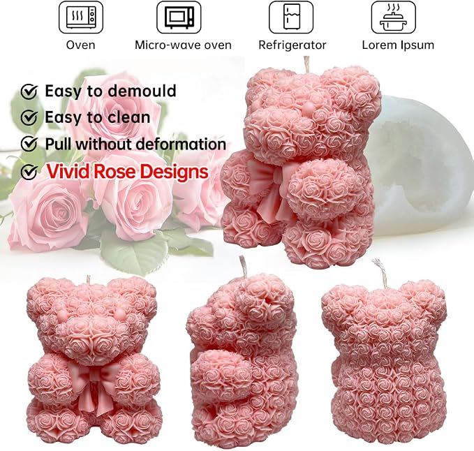 Bowtie Rose Bear Candle Mold - Image 4