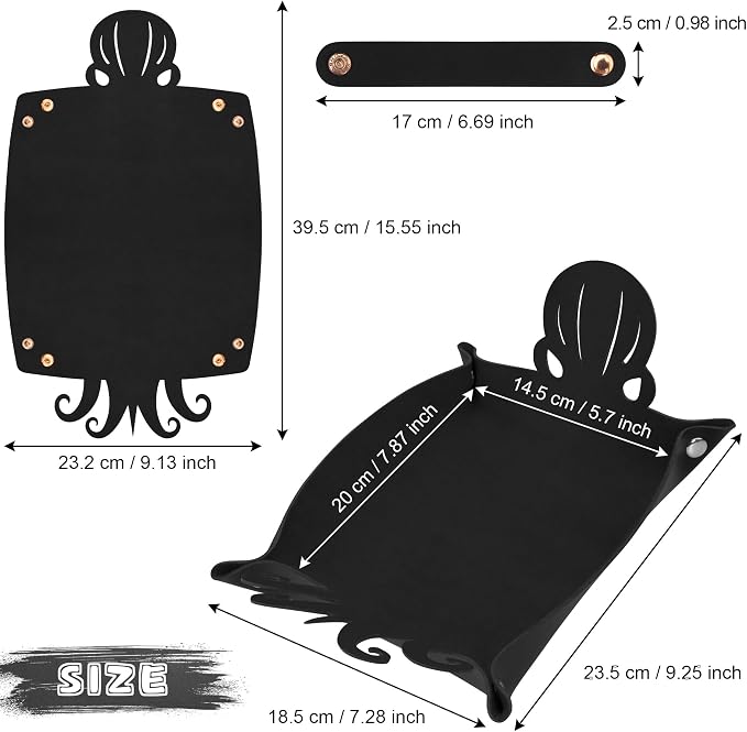 SIQUK 2 Pieces Octopus Dice Rolling Tray PU Leather Dice Mat Folding Scroll - Image 4