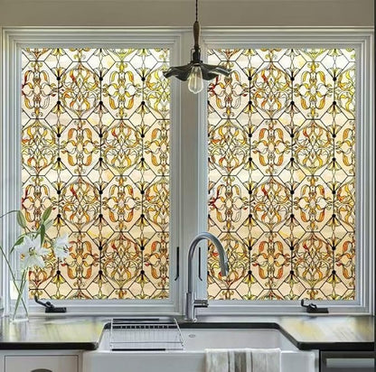 3D Stained Glass Window Privacy Film, Heat Control UV Blocking Static Cling by OHTMERU