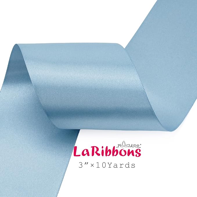 LaRibbons Light Blue Satin Ribbon 3 Inch 10 Yards Double Faced Luxury Baby Blue - Image 5