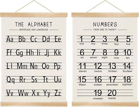 Alphabet and Numbers Wall Chart Set of 2, Kids Educational Posters, ABC and by You+found+a+duck