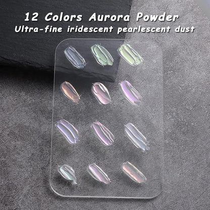 12 Jars Mermaid Chrome Nail Powder, Iridescent Aurora Powder Pearlescent Dust - Image 2