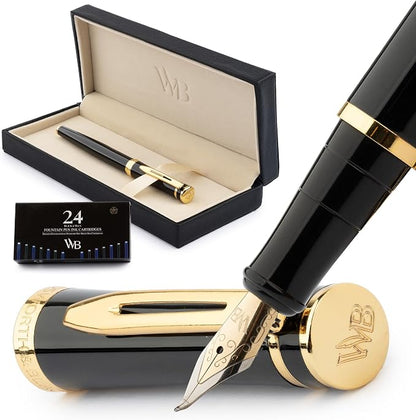 Wordsworth & Black Fountain Pen Set, 18K Gilded Bent Nib, Includes 24 Pack Ink by WordsworthBlack