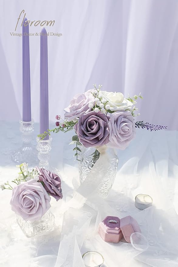 Floroom Artificial Flowers 25pcs Real Looking Lavender African Violet Purple - Image 2