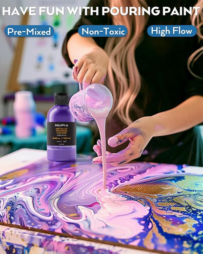 Nicpro 8 Colors 8.45oz Metallic Acrylic Pour Paint Supplies Kit, Large Volume - Image 5