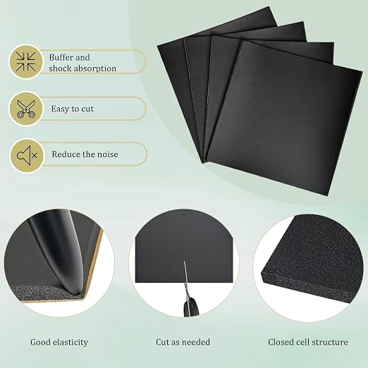 4 Pieces Adhesive Foam Padding 1/4 in Thick X 6 in X 6 in, Anti Vibration Pads - Image 4