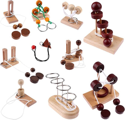 10 PCS Wooden Rope Puzzle Set Brain Teasers Puzzles Mind Toys by Oppaxf