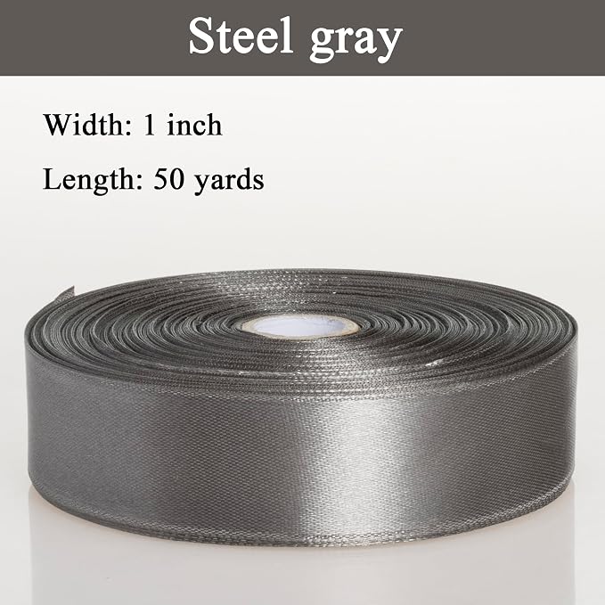 1 Inch Steel Gray Solid Satin Ribbon, 50 Yards Craft Fabric Ribbon - Image 3