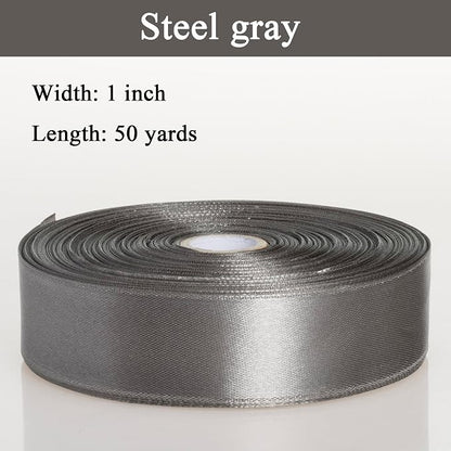 1 Inch Steel Gray Solid Satin Ribbon, 50 Yards Craft Fabric Ribbon - Image 3