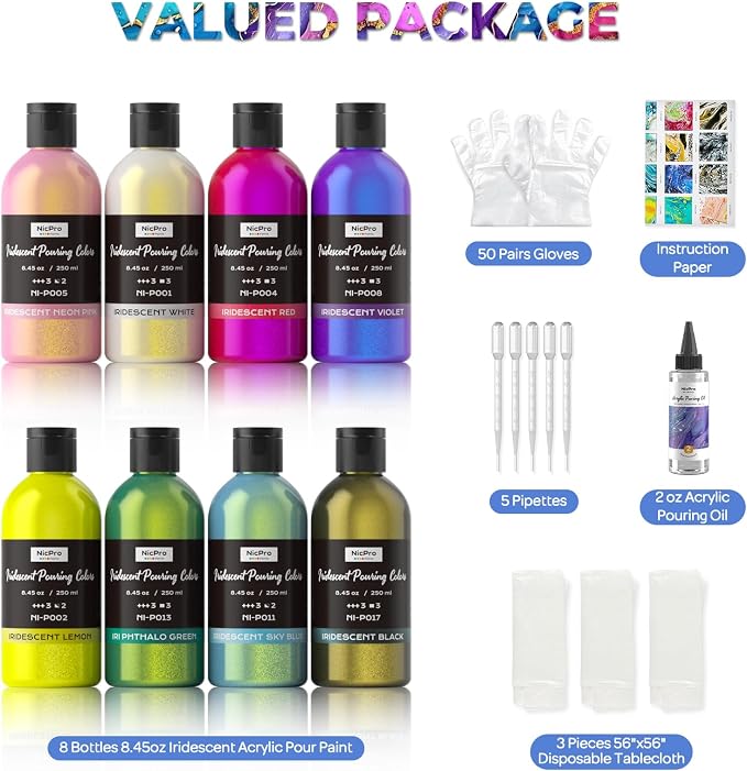Nicpro 8 Colors Iridescent Metallic Acrylic Pour Paint Supplies Kit, 8.45oz - Image 6