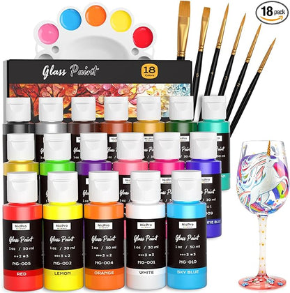Nicpro 18 Colors Stained Glass Paint Set, 1oz / 30ml Waterproof Acrylic Enamel by Nicpro