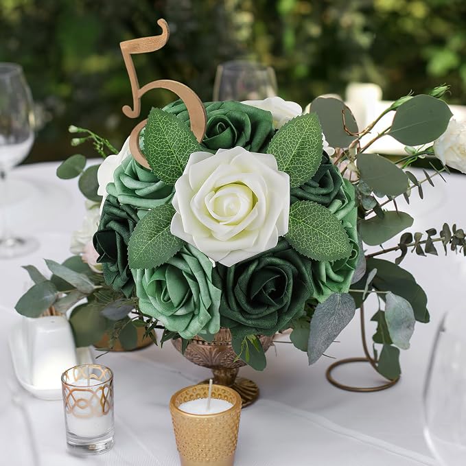 AmyHomie 25pcs Real Looking Artificial Shades of Forest Roses w/Stem - Image 5