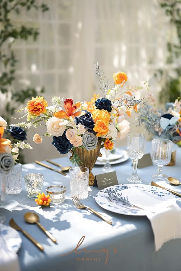 Ling's Moment Navy Blue Dahlia Foam Artificial Flowers Real Touch Faux Fake - Image 4