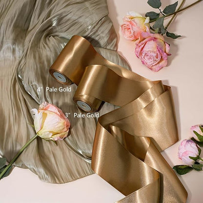 LaRibbons Pale Gold Satin Ribbon 4 Inch 10 Yards Double Faced Luxury Pale Gold - Image 6