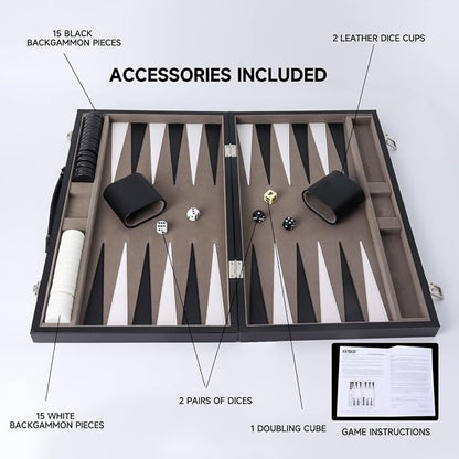 GSE Games & Sports Expert Premium Leather Backgammon Board Game Set, Classic - Image 4