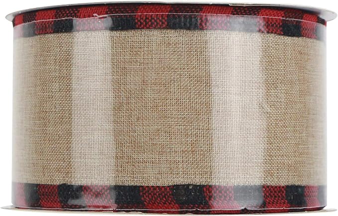 MEEDEE Burlap Christmas Ribbon Wired Burlap Ribbon 2.5 Inch 10 Yards Fall - Image 3