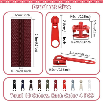 DOITEM 31 Yards 10 PCS Sewing Zippers #3 Nylon Coil Zippers Assorted Zipper - Image 3