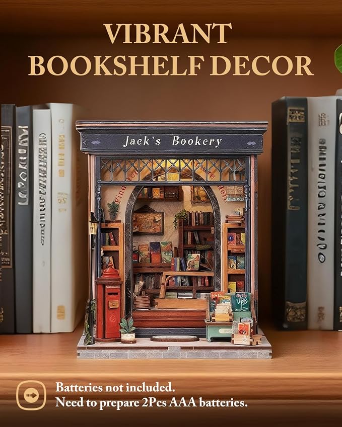Cutefun Book Nook Kit, DIY Miniature Dollhouse Library Kit - Image 3