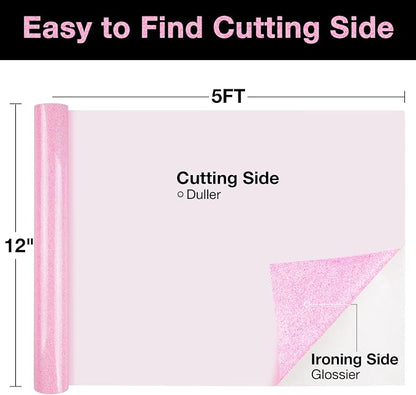 TORC Pink Glitter HTV Heat Transfer Vinyl Roll 12 inch x 5 ft Iron on Vinyl - Image 2