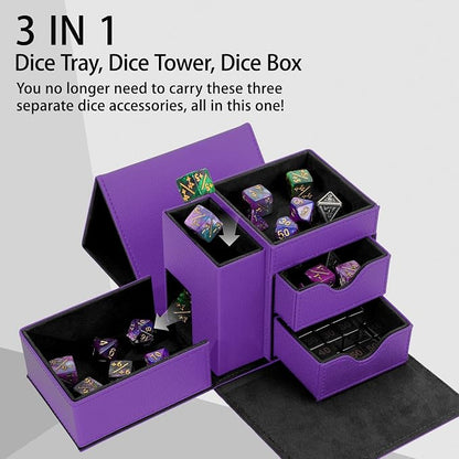 Dice Tower & Dice Tray Storage Box, 3 in 1 Dice Holder Case, Leather Magnetic - Image 2