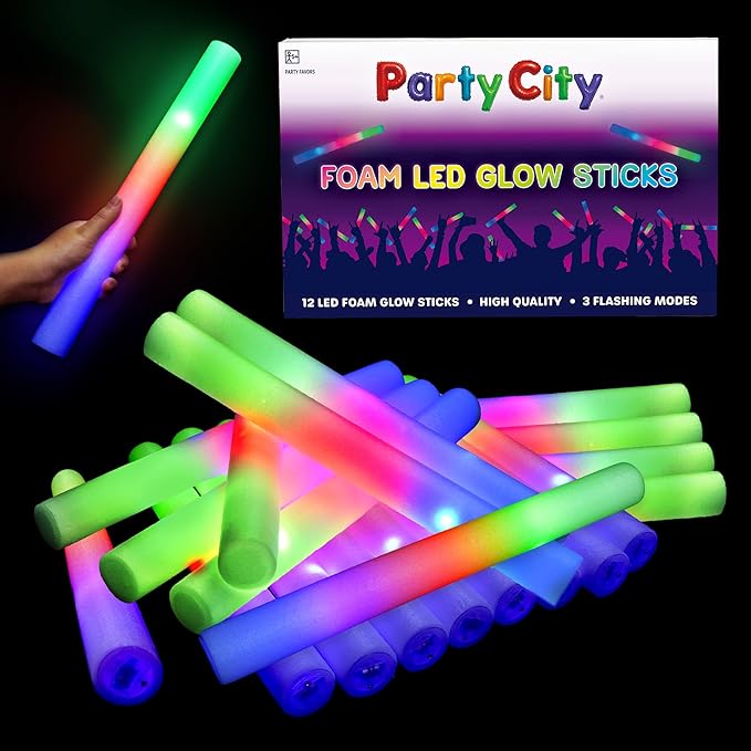 Party City 12pk LED Foam Glow Sticks 14”- Glow in the Dark Party Supplies Favors by PartyCity