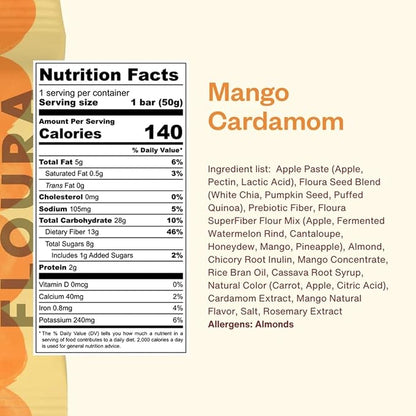 Floura Mango Cardamom Fruit-Forward Fiber Bars– High Fiber, Gluten & Dairy Free - Image 2