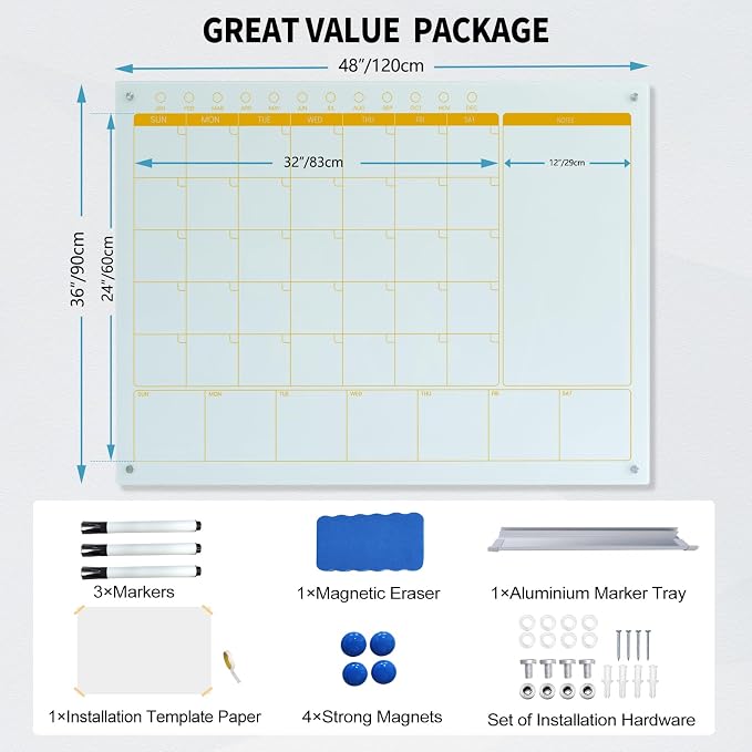 Magnetic Glass Whiteboard Calendar 48"x36" Glass Dry Erase Calender Board - Image 7