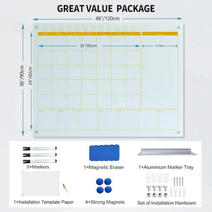 Magnetic Glass Whiteboard Calendar 48"x36" Glass Dry Erase Calender Board - Image 7