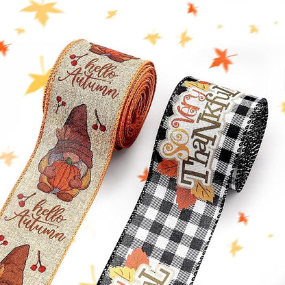 Threetols 2 Rolls 10 Yards Fall Wired Edge Ribbons, 2.5inch Black White Plaid by Threetols