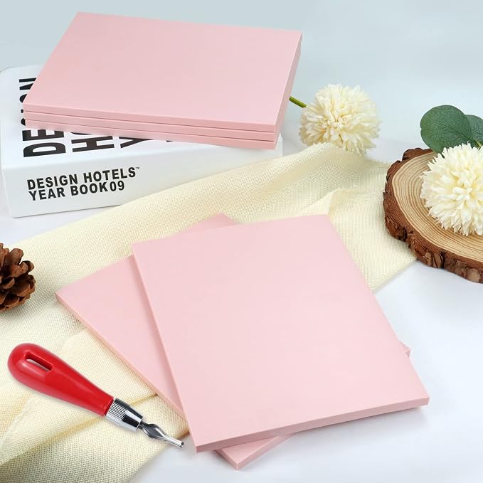 6 Pack 8"x6" Pale Pink Rubber Stamp Carving Blocks Rubber Carved Brick Soft - Image 5