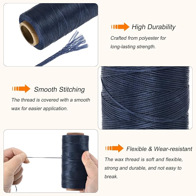 MECCANIXITY Waxed Thread, 284 Yard 0.8mm 150D Flat Wax Thread Polyester Waxed - Image 3