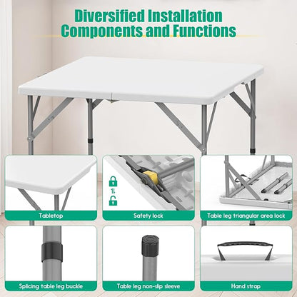 HLPB 34'' Square Folding Card Table 2 Pcs, Fold-in-Half Portable Dining Table - Image 5