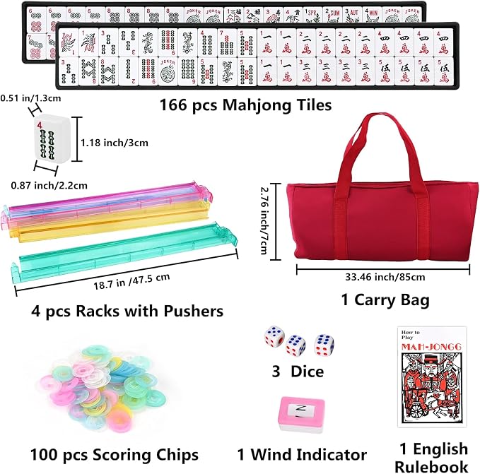 American Mahjong Tile Set – 166 White Tiles, 4 All-in-One Color Racks - Image 2