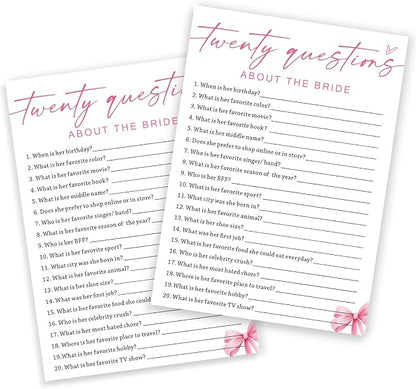 Wedding Shower Games Cards, Twenty Questions About The Bride, Bridal Shower by Wybgno
