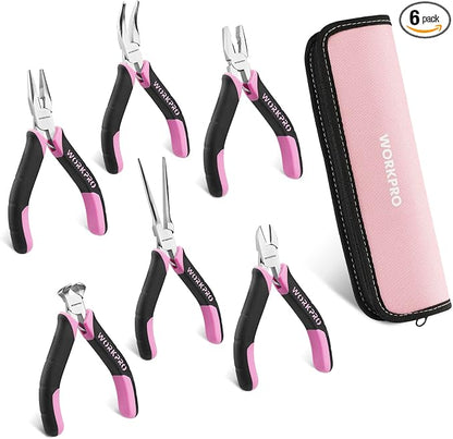 WORKPRO 6-Piece Mini Pliers Set, Needle Nose, Long Nose, Bent Nose, End Cutting by WORKPRO