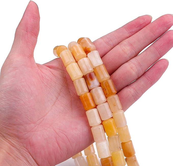 Natural Yellow Jade Cylinder Stone Loose Semi Gemstone Beads - Image 2