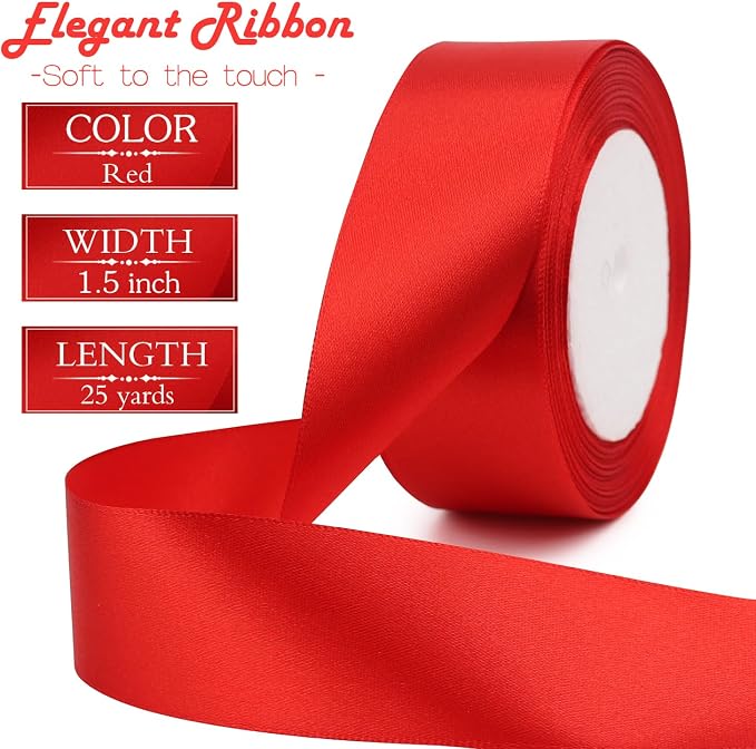 Red Solid Satin Ribbon 1-1/2 Inch 25 Yards Solid Polyester Fabric Ribbon - Image 2